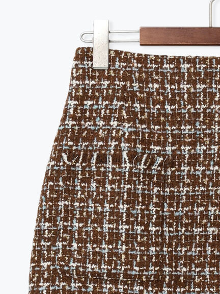 ツィードロングナロースカート《2025winter catalog item》（チャコールグレー/ブラウン）｜Te chichi（テチチ）通販