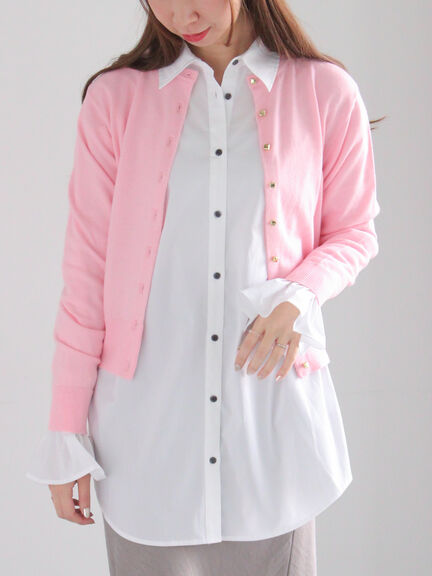 メタルスクエア釦クルーネックカーディガン（オフホワイト/シルバー/ブラック/ピンク/ゴールド）｜Te chichi（テチチ）通販