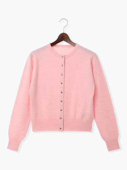 メタルスクエア釦クルーネックカーディガン（オフホワイト/シルバー/ブラック/ピンク/ゴールド）｜Te chichi（テチチ）通販