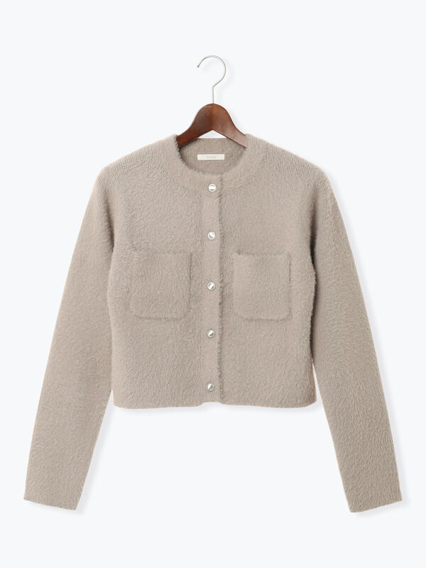 セール】 ショートシャギーポケットカーディガン（ホワイト/モカ