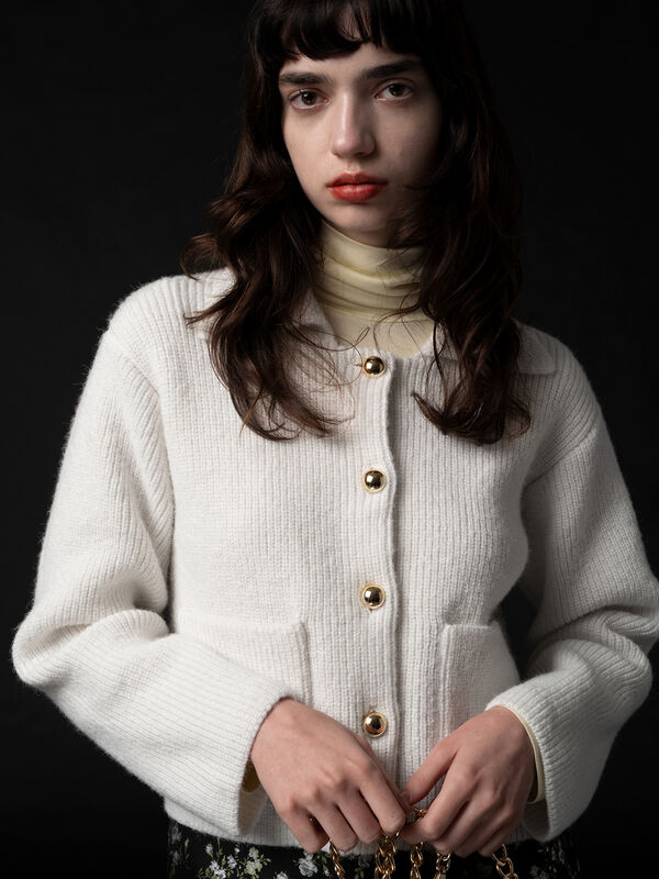 フラットカラーメタル釦ニットジャケット《2025winter catalog item