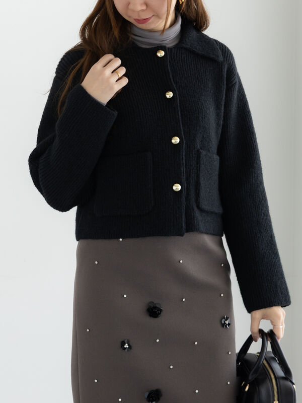 フラットカラーメタル釦ニットジャケット《2025winter catalog item