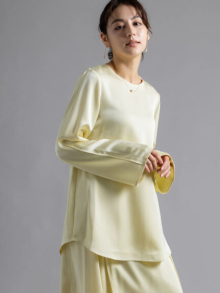 フラワープリントスカラップブラウス(イエロー) Sサイズ ウォーターカラーフラワープリント ラッフルブラウス(トップス)｜EPOCA