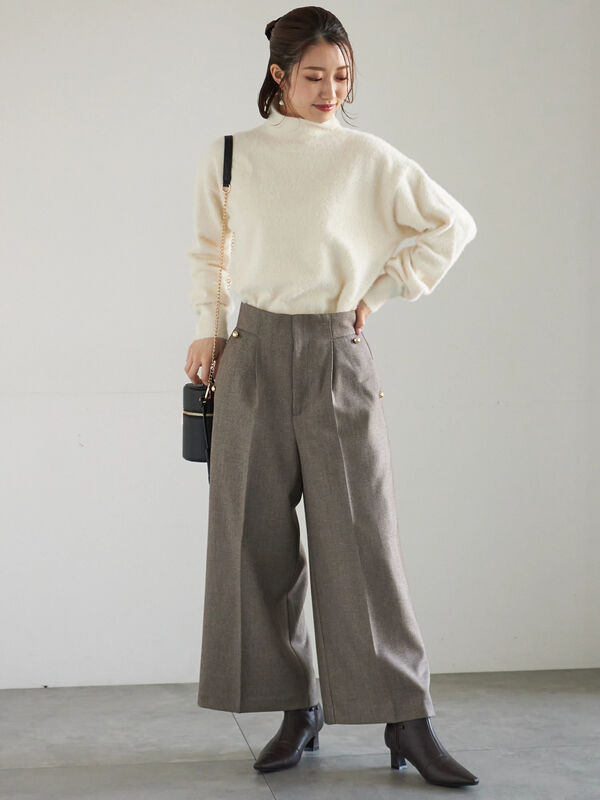 ツイーディーワイドクロップトパンツ（ブラック/ブラウン/ネイビー