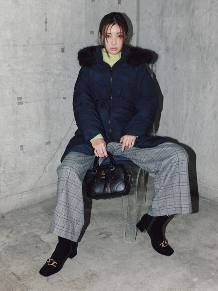 mi チャコールグレーXS グレンチェックスラックス（チャコールグレー/ブラック/ボトムス