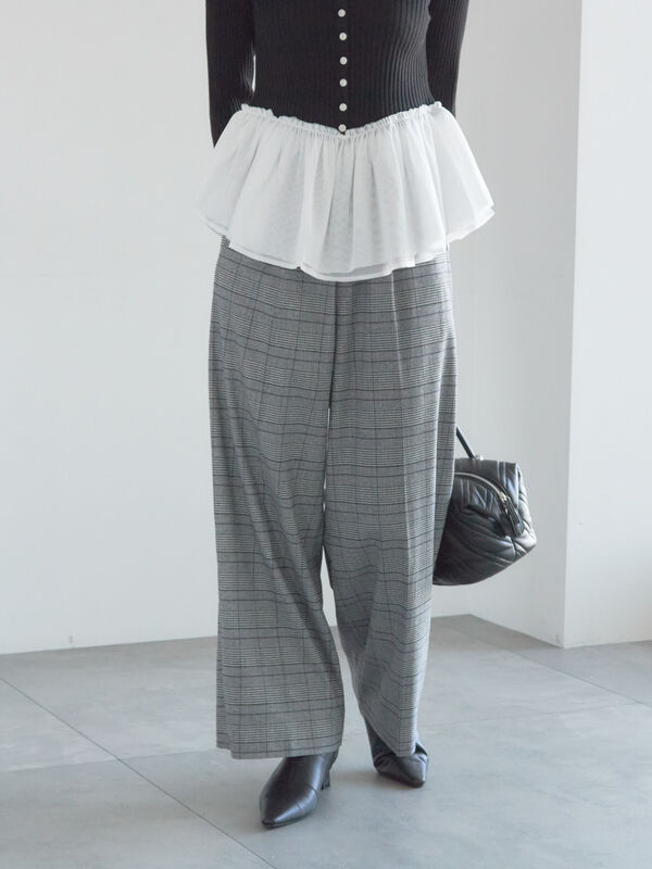 グレンチェックスラックス（チャコールグレー/ブラック/ボトムス