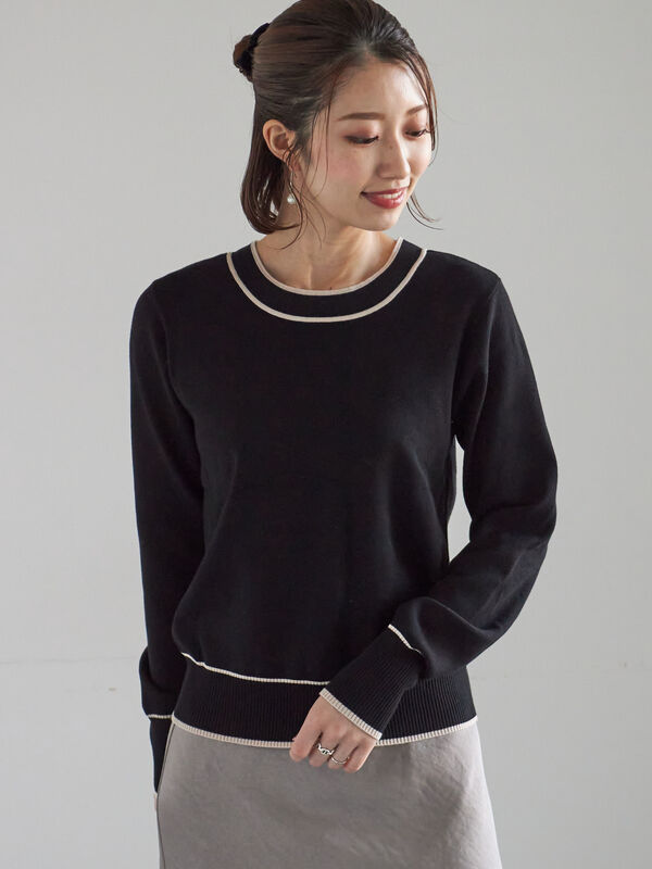 セール】 前後2WAYボウタイニットプルオーバー（オフホワイト/ブラック