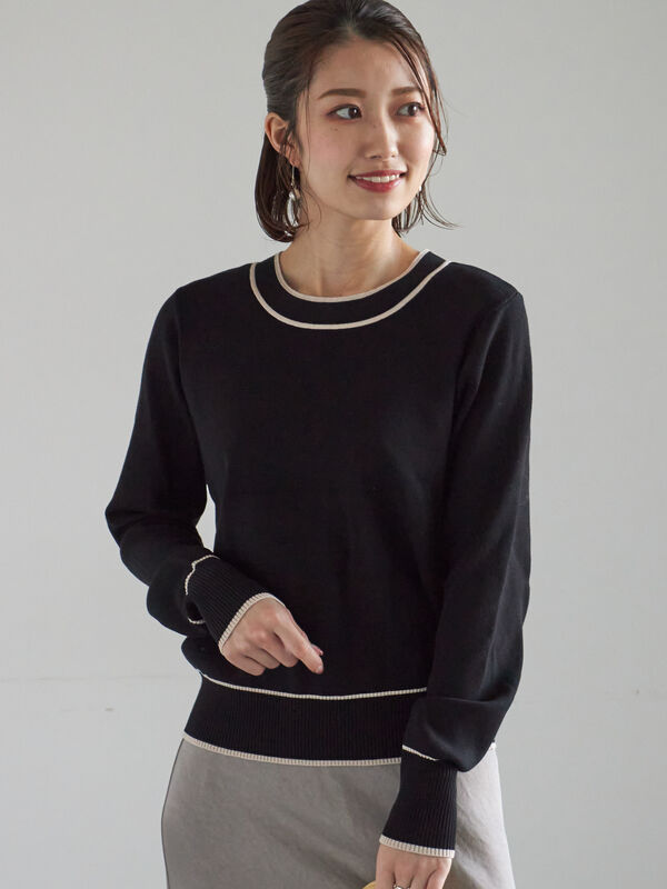 セール】 前後2WAYボウタイニットプルオーバー（オフホワイト/ブラック