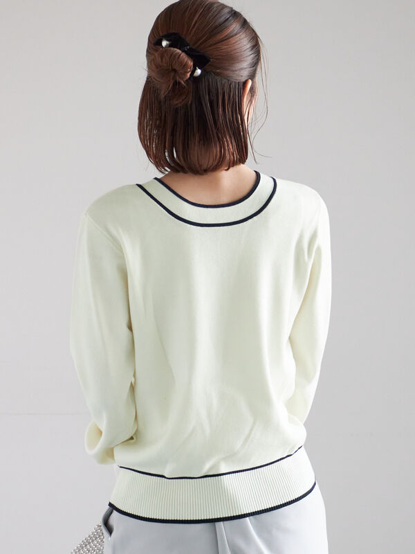 セール】 前後2WAYボウタイニットプルオーバー（オフホワイト/ブラック