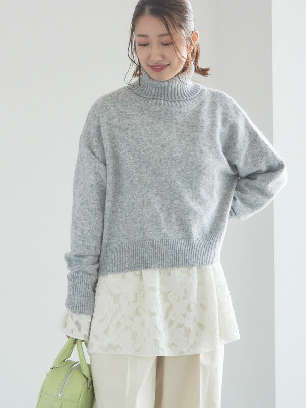 宮本茉由着用】前後2WAYネックデザインプルオーバー（グレー/ベージュ