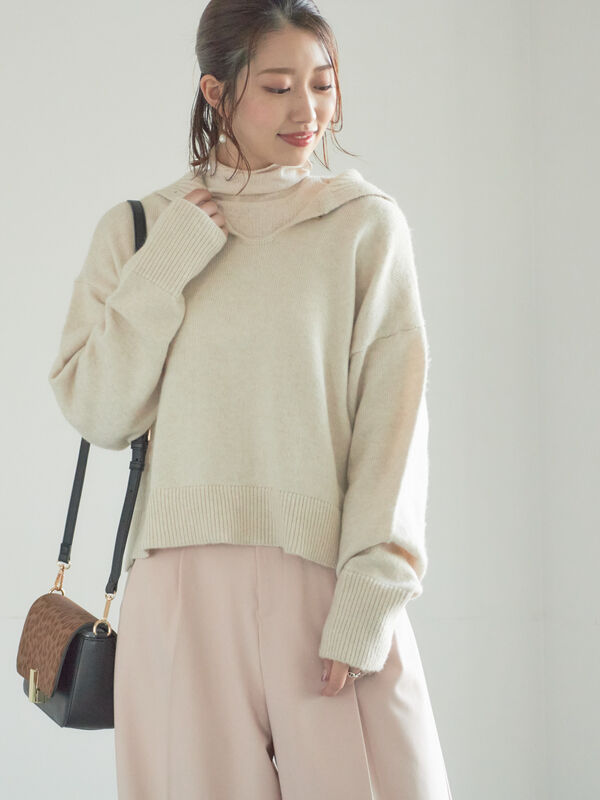 セール】 【宮本茉由着用】前後2WAYネックデザインプルオーバー