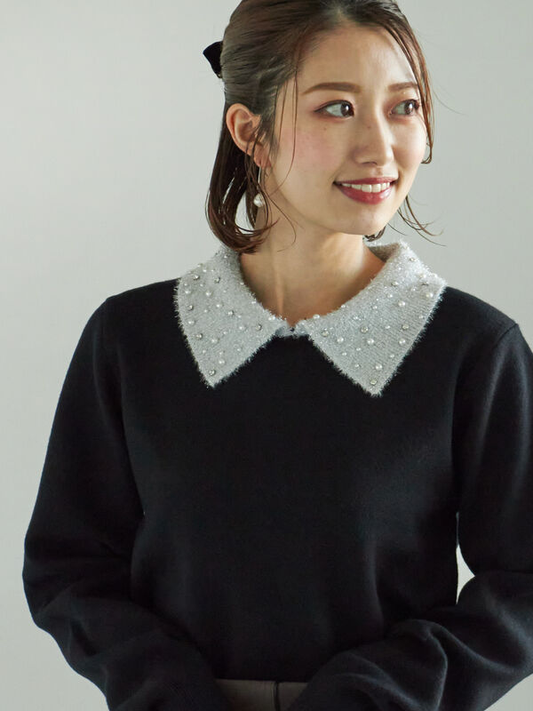 セール】 ラメフェザーデコラカラーニット（グレー/ブラック/ネイビー