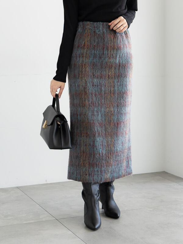 シャギーチェックスカート（グレー/ネイビー）｜Te chichi（テチチ）通販