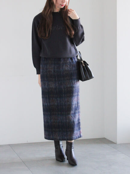 シャギーチェックスカート（グレー/ネイビー）｜Te chichi（テチチ）通販