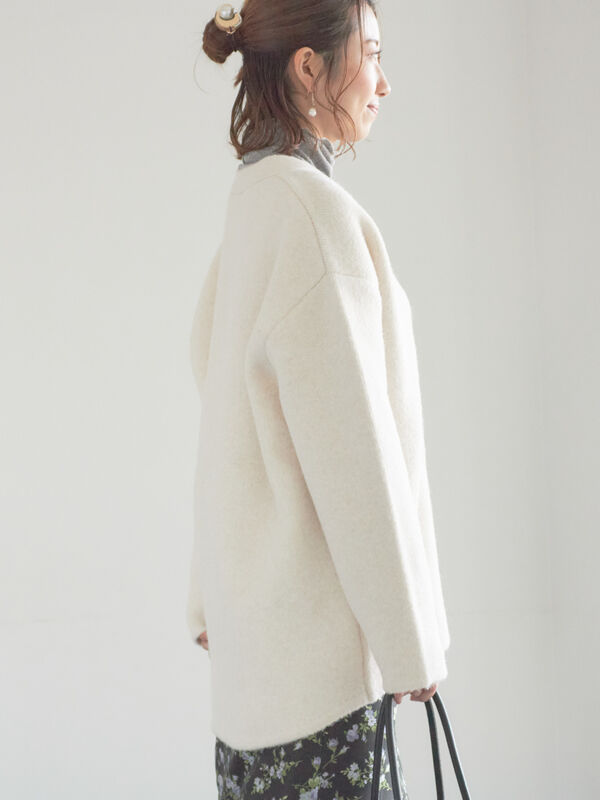 セール】 起毛ミドルVネックカーディガン（オフホワイト