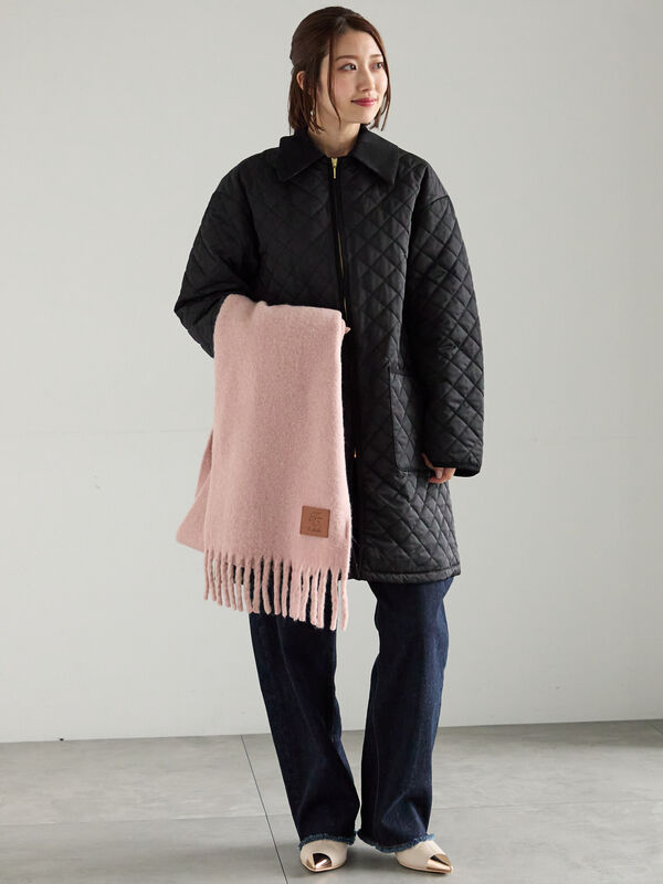 フリンジ付きマフラー ピンク/グレー 35*190cm フリンジ付きマフラー ピンク/グレー 35*190cm