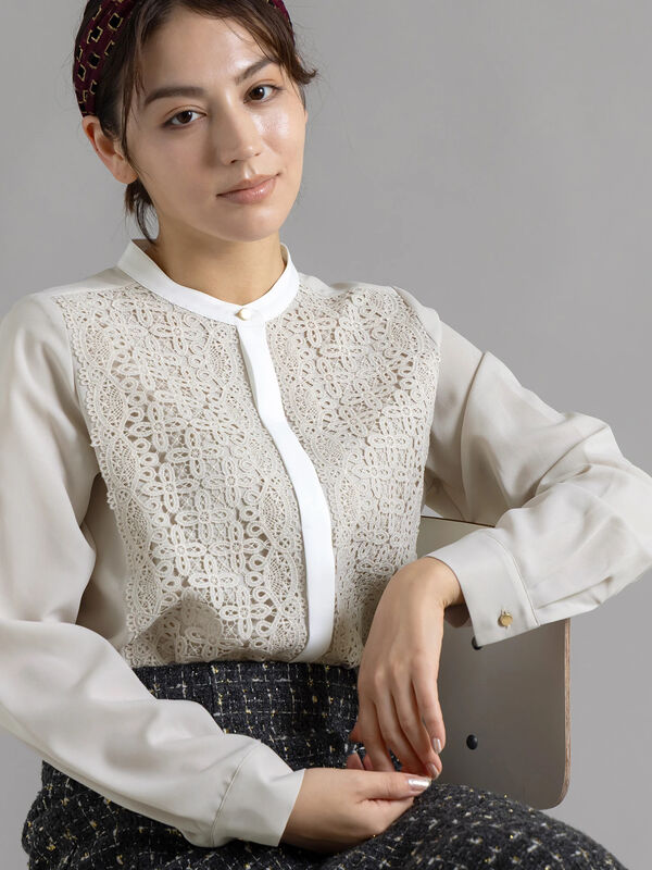 セール】 【WEB限定カラーあり】フロントレースブラウス（オフホワイト