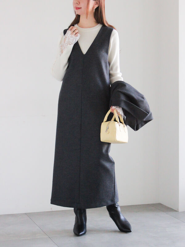 セール】 ウール混ジャージージャンパースカート（チャコールグレー