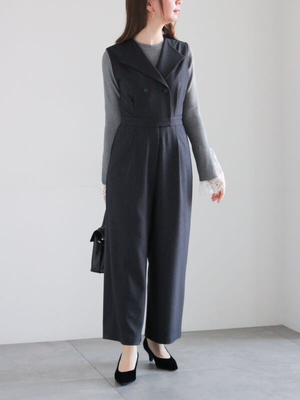 ツイーディーダブルコンビネゾン（チャコールグレー/ブラウン