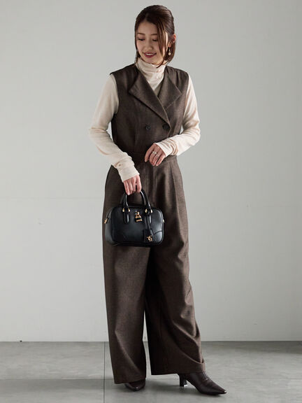 ツイーディーダブルコンビネゾン（チャコールグレー/ブラウン）｜Te chichi（テチチ）通販