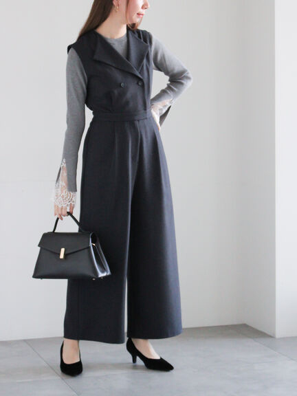 ツイーディーダブルコンビネゾン（チャコールグレー/ブラウン）｜Te chichi（テチチ）通販