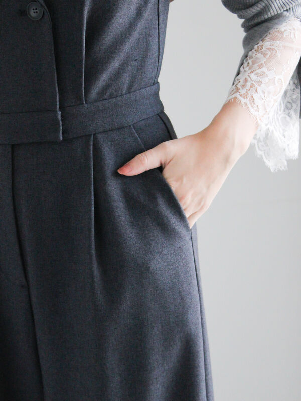 セール】 ツイーディーダブルコンビネゾン（チャコールグレー/ブラウン