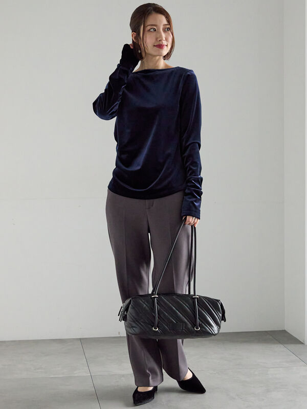 セール】 ベロアサイドギャザートップス（オフホワイト