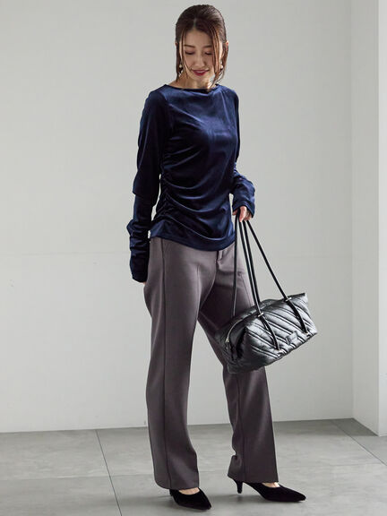 ベロアサイドギャザートップス（オフホワイト/チャコールグレー/ネイビー）｜Te chichi（テチチ）通販