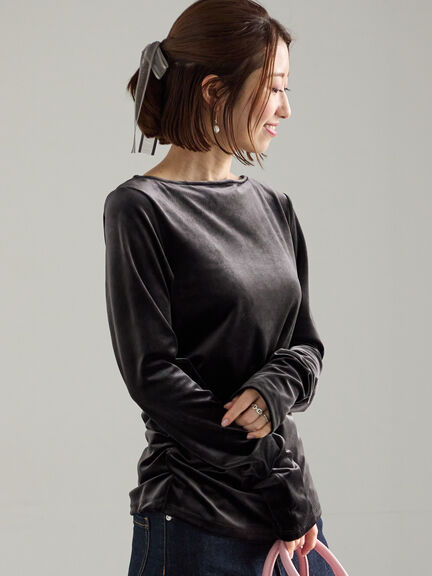 ベロアサイドギャザートップス（オフホワイト/チャコールグレー/ネイビー）｜Te chichi（テチチ）通販