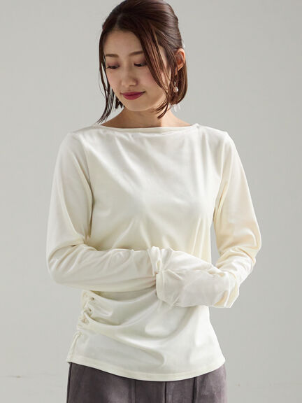 ベロアサイドギャザートップス（オフホワイト/チャコールグレー/ネイビー）｜Te chichi（テチチ）通販