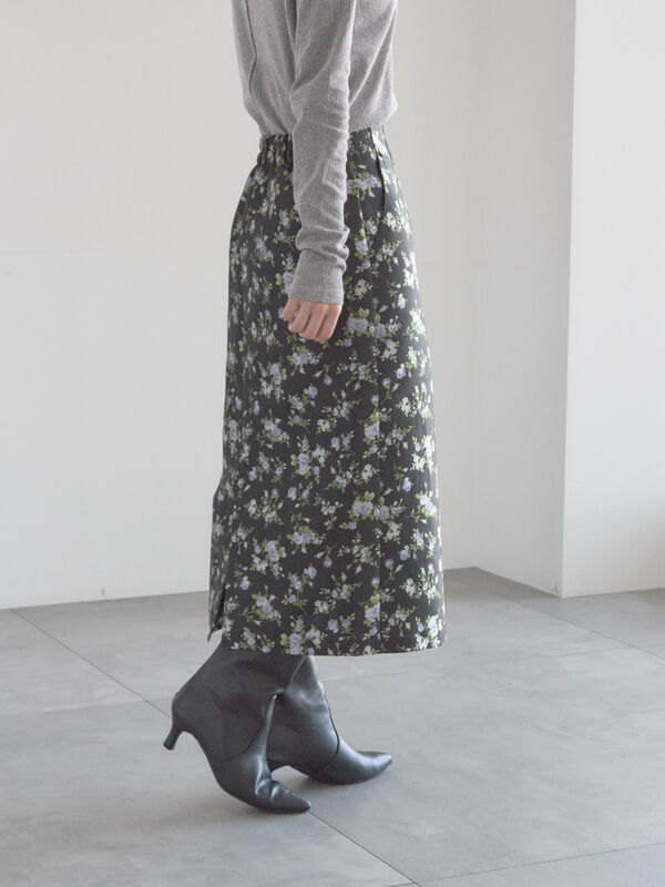 セール】 ジャガードIラインミドルスカート（ブラック/ブラウン