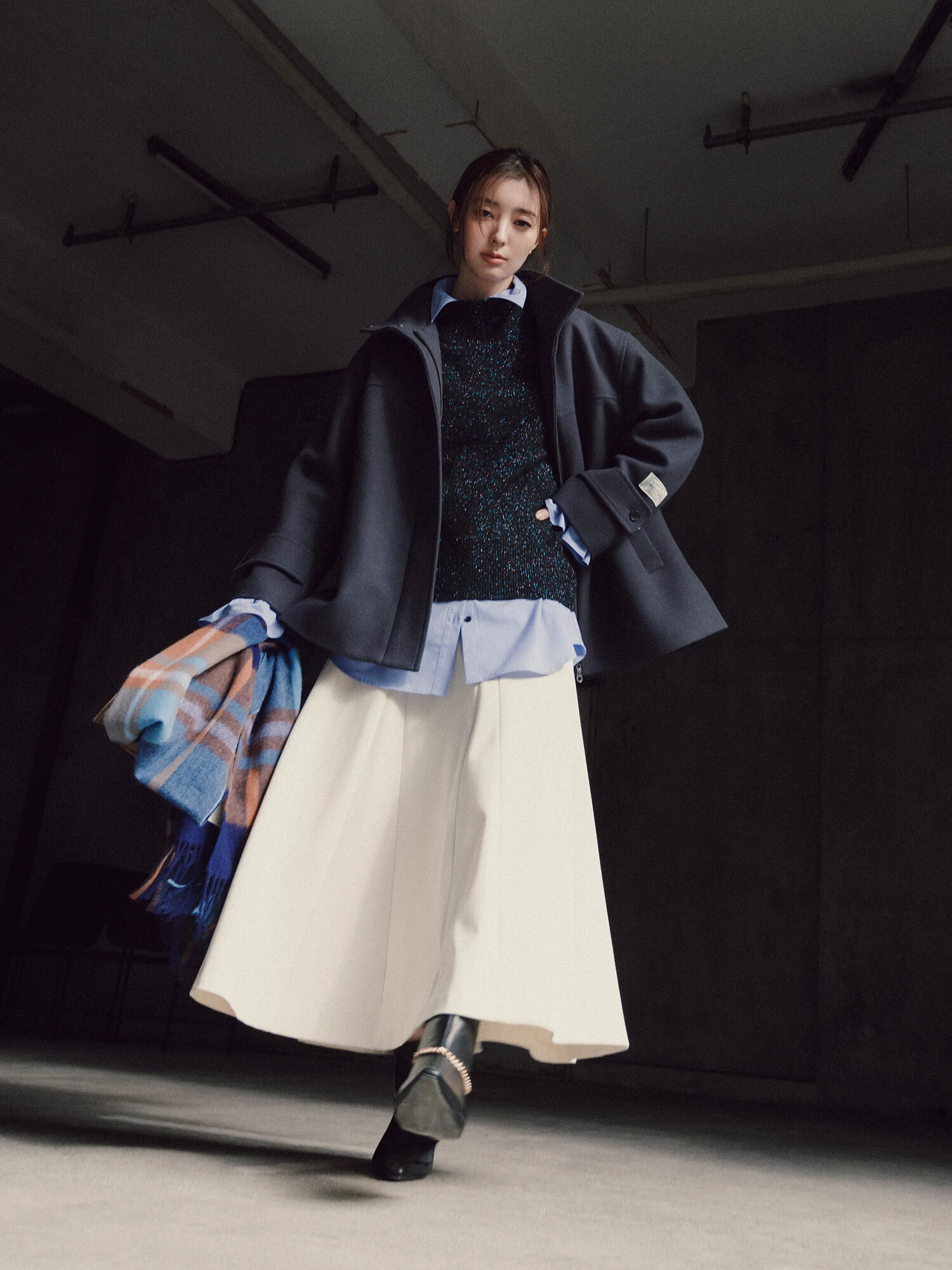 宮本茉由着用】ボンディングフレアスカート（オフホワイト