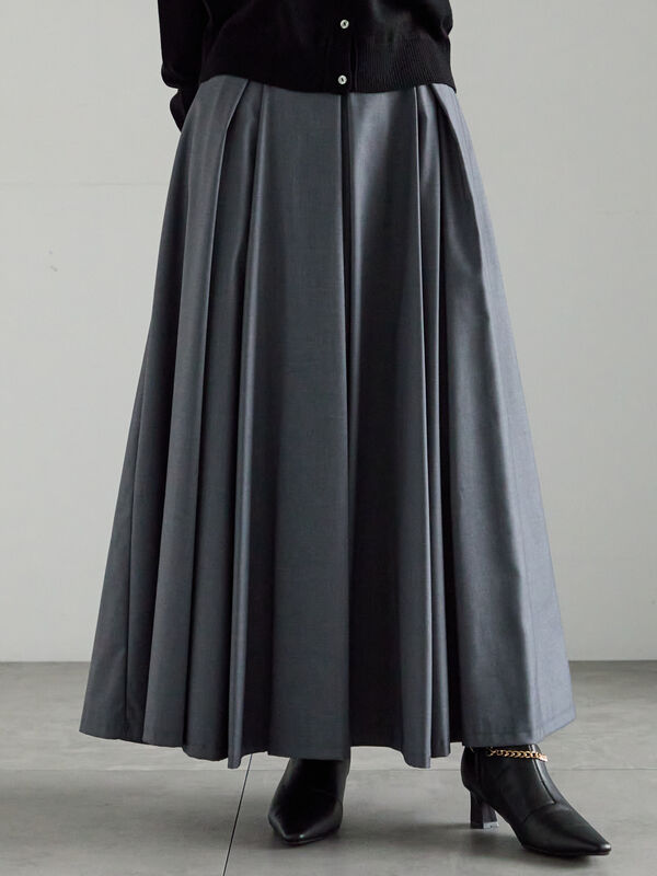 ボックスタックフレアスカート（オフホワイト/グレー/ブラック