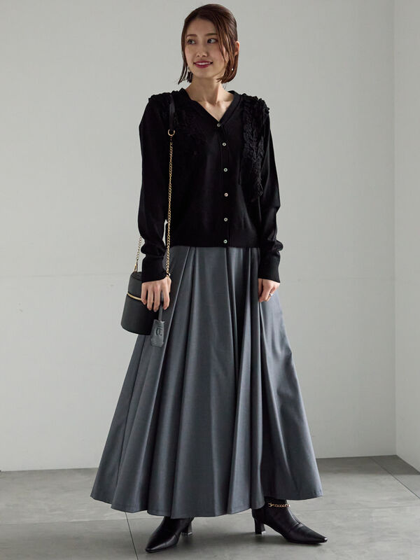 セール】 ボックスタックフレアスカート（オフホワイト/グレー