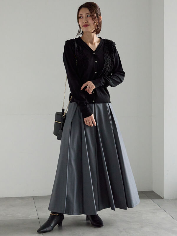 セール】 ボックスタックフレアスカート（オフホワイト/グレー