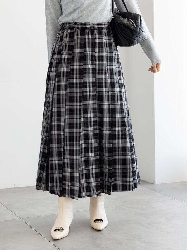 セール】 チェックアソートロングプリーツスカート（オフホワイト