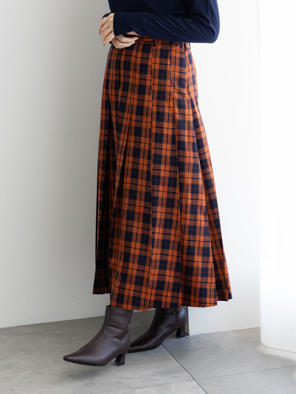 チェックアソートロングプリーツスカート（オレンジ）｜Te chichi（テチチ）通販