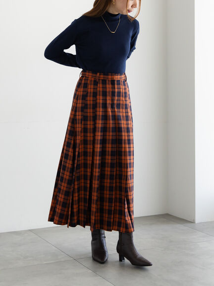 チェックアソートロングプリーツスカート（オフホワイト/グレー/オレンジ/ネイビー）｜Te chichi（テチチ）通販
