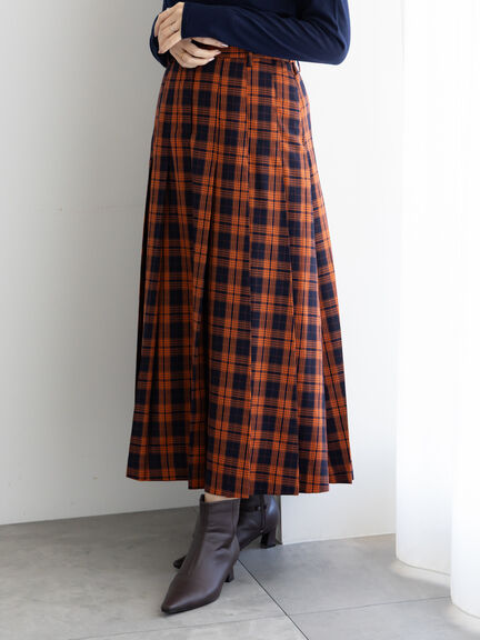 チェックアソートロングプリーツスカート（オフホワイト/グレー/オレンジ/ネイビー）｜Te chichi（テチチ）通販
