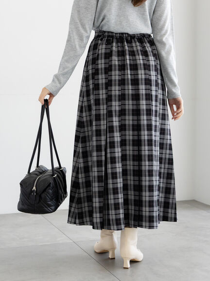 チェックアソートロングプリーツスカート（オフホワイト/グレー/オレンジ/ネイビー）｜Te chichi（テチチ）通販