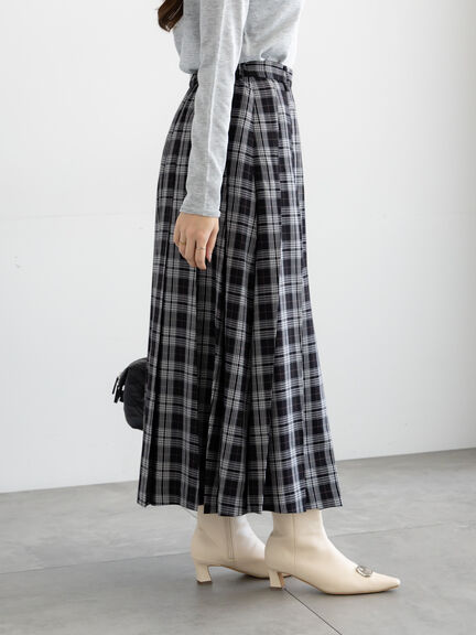 チェックアソートロングプリーツスカート（オフホワイト/グレー/オレンジ/ネイビー）｜Te chichi（テチチ）通販