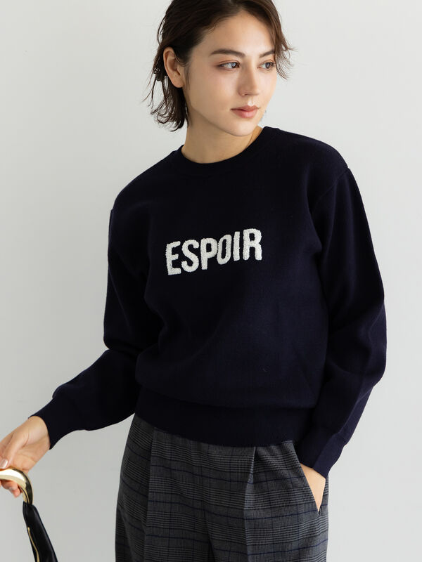 宮本茉由着用】サガラ刺繍ロゴニット（グレー/ネイビー/トップス