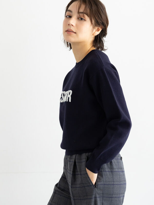 宮本茉由着用】サガラ刺繍ロゴニット（グレー/ネイビー/トップス