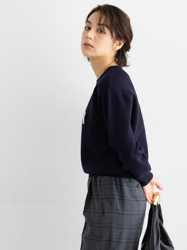 セール】 【宮本茉由着用】サガラ刺繍ロゴニット（グレー/ネイビー