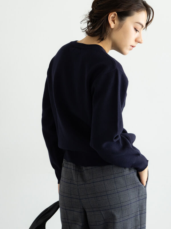 セール】 【宮本茉由着用】サガラ刺繍ロゴニット（グレー/ネイビー