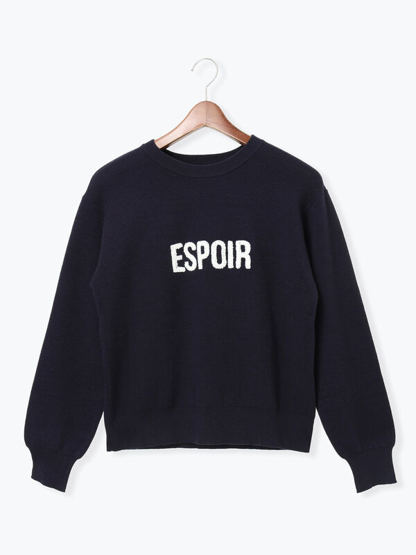 セール】 【宮本茉由着用】サガラ刺繍ロゴニット（グレー/ネイビー