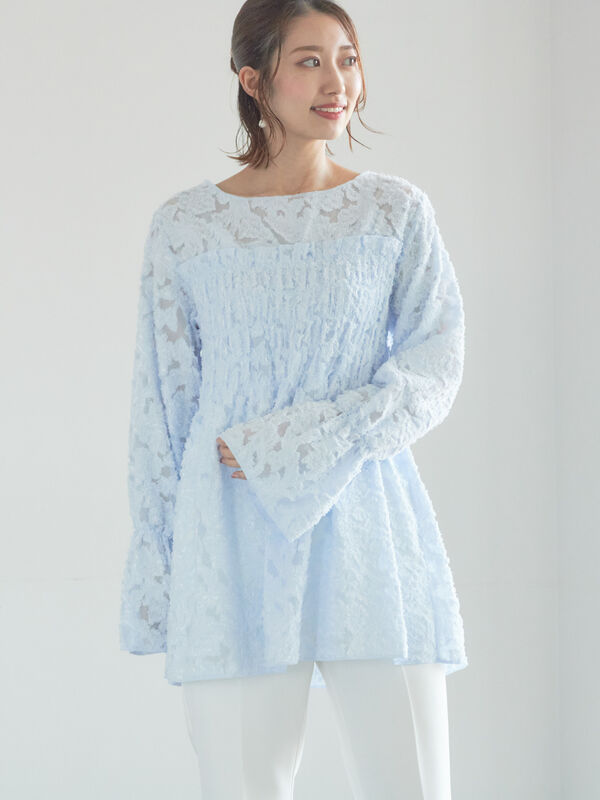 セール】 【宮本茉由着用】カットジャガードチュニックブラウス（オフ