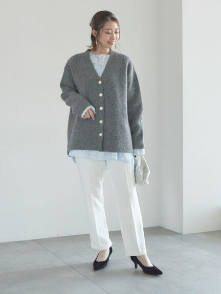 【宮本茉由着用】カットジャガードチュニックブラウス（オフホワイト/サックスブルー）｜Te chichi（テチチ）通販