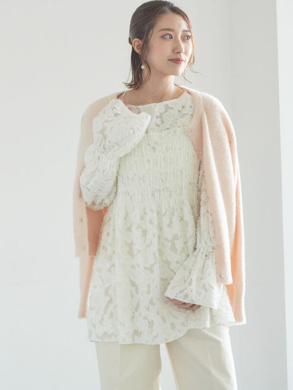 セール】 【宮本茉由着用】カットジャガードチュニックブラウス（オフ