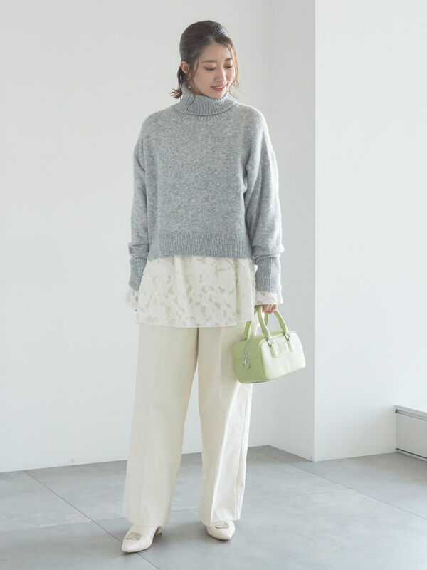 宮本茉由着用】カットジャガードチュニックブラウス（オフホワイト